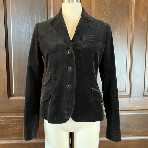Ralph Lauren Blue Label Women's 10 Black Corduroy Blazer 3 Button Vintage Cotton - Picture 1 of 11